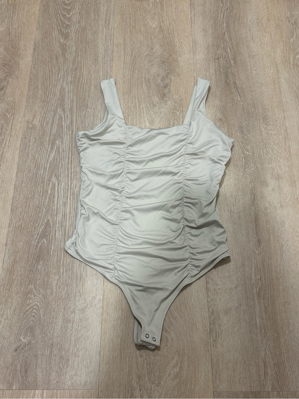 Abercrombie Soft A&F Collection Ruched Light Gray/Taupe One-Piece Bodysuit